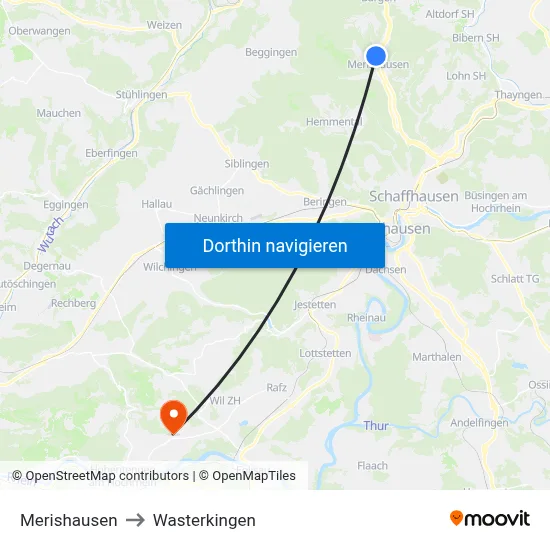 Merishausen to Wasterkingen map
