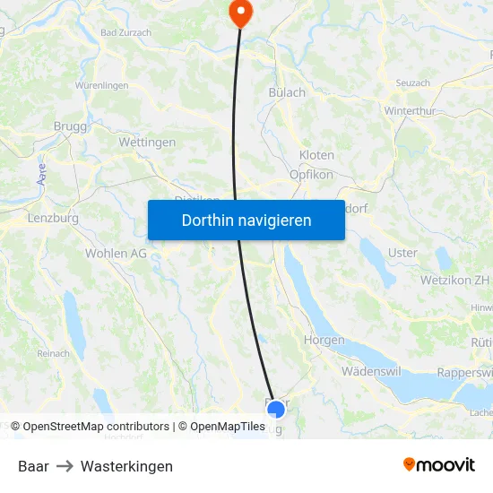 Baar to Wasterkingen map