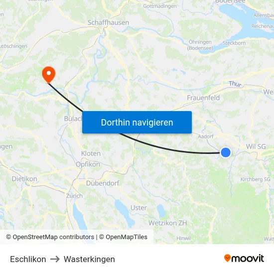 Eschlikon to Wasterkingen map