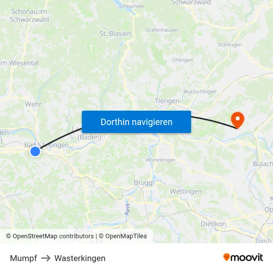 Mumpf to Wasterkingen map