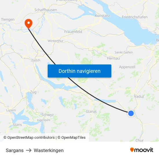 Sargans to Wasterkingen map