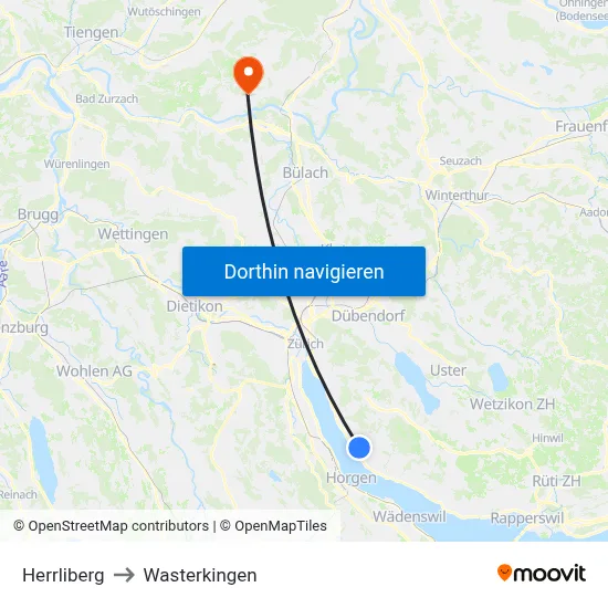 Herrliberg to Wasterkingen map