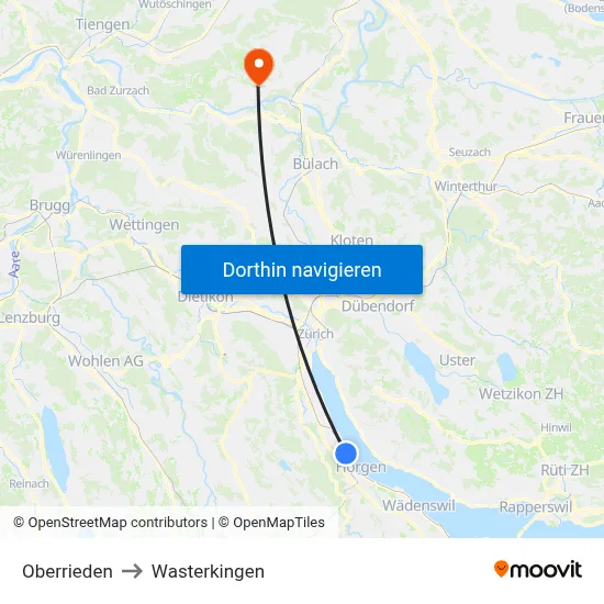 Oberrieden to Wasterkingen map