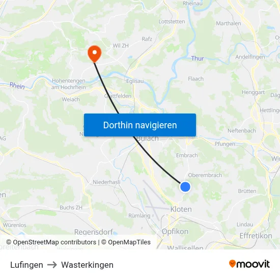 Lufingen to Wasterkingen map