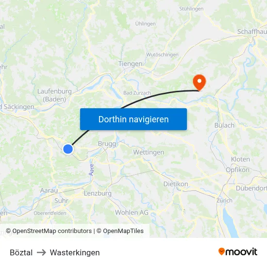 Böztal to Wasterkingen map