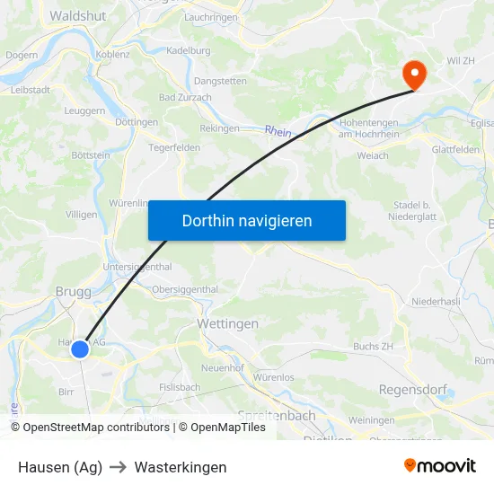 Hausen (Ag) to Wasterkingen map