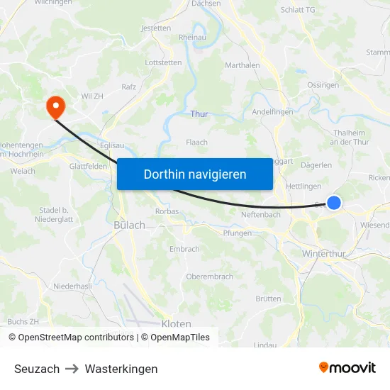 Seuzach to Wasterkingen map