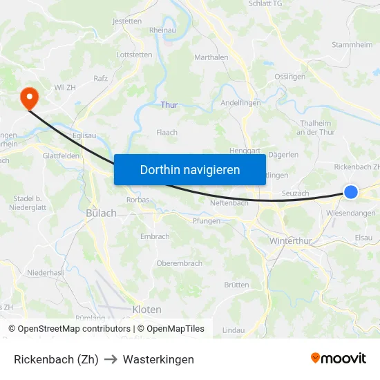 Rickenbach (Zh) to Wasterkingen map