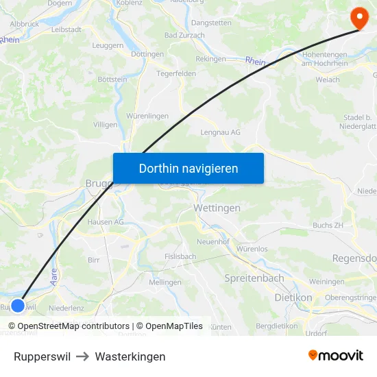 Rupperswil to Wasterkingen map