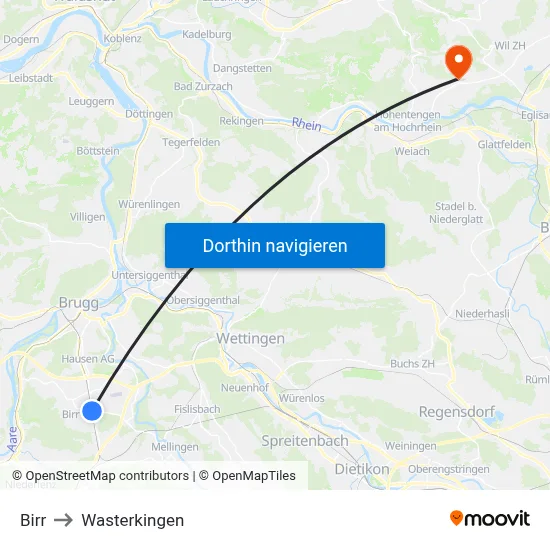 Birr to Wasterkingen map