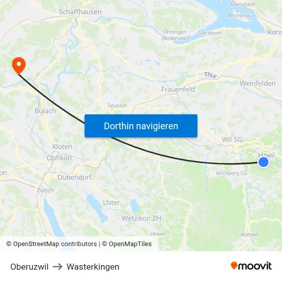 Oberuzwil to Wasterkingen map