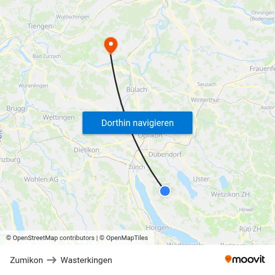 Zumikon to Wasterkingen map