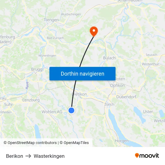 Berikon to Wasterkingen map