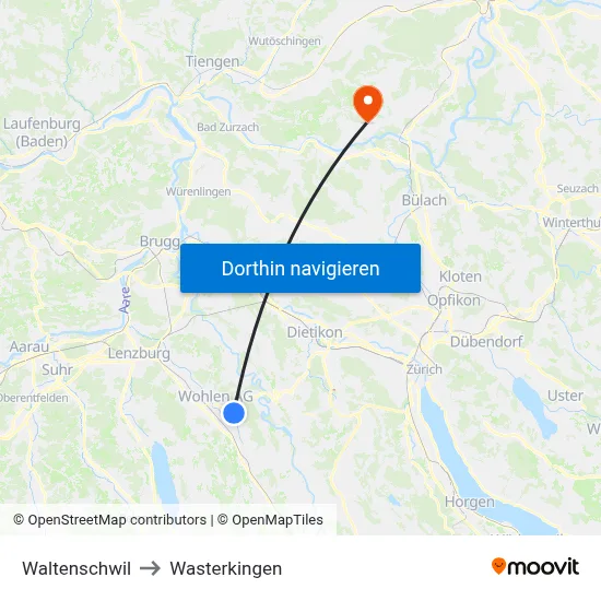 Waltenschwil to Wasterkingen map