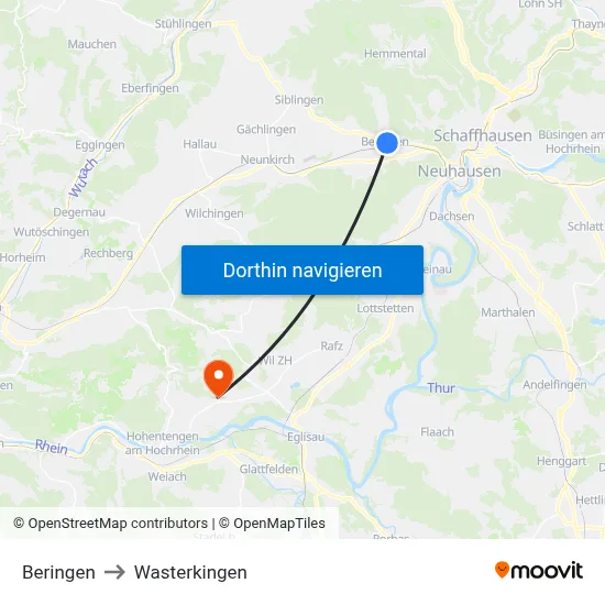 Beringen to Wasterkingen map