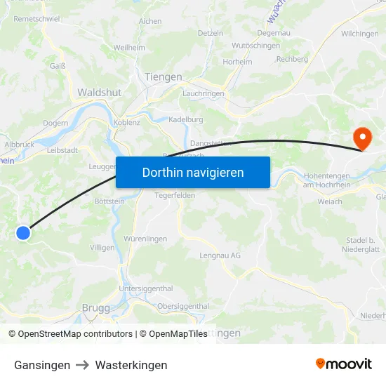 Gansingen to Wasterkingen map