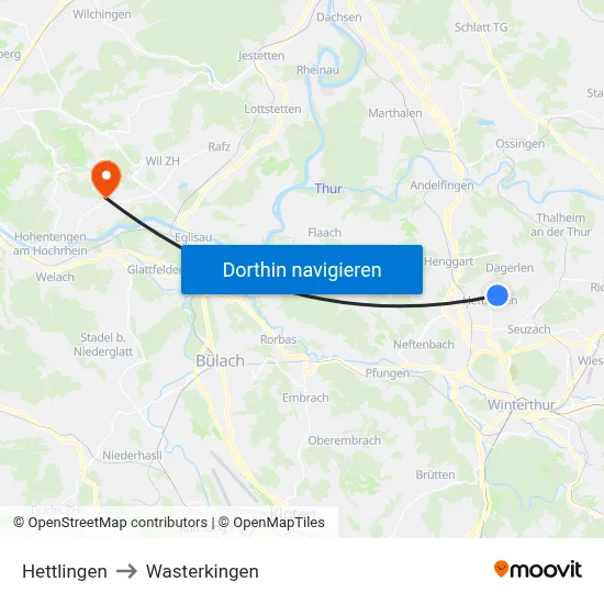 Hettlingen to Wasterkingen map