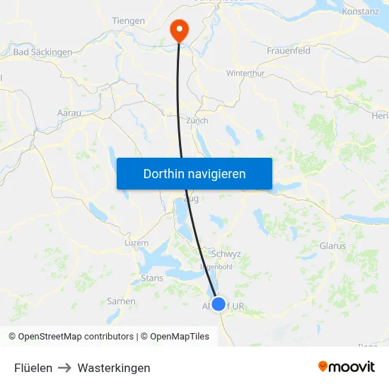 Flüelen to Wasterkingen map