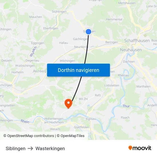 Siblingen to Wasterkingen map
