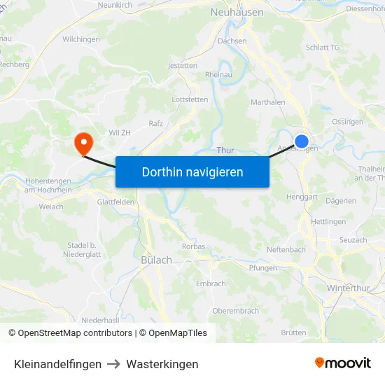 Kleinandelfingen to Wasterkingen map