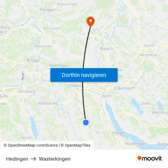 Hedingen to Wasterkingen map