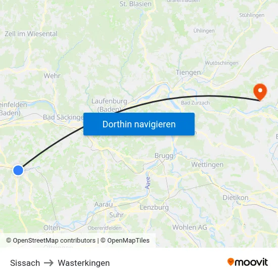 Sissach to Wasterkingen map