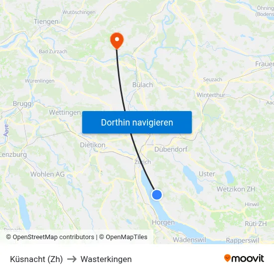 Küsnacht (Zh) to Wasterkingen map