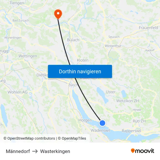 Männedorf to Wasterkingen map