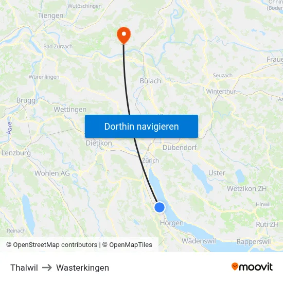 Thalwil to Wasterkingen map