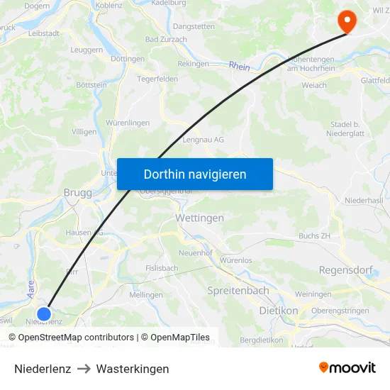 Niederlenz to Wasterkingen map