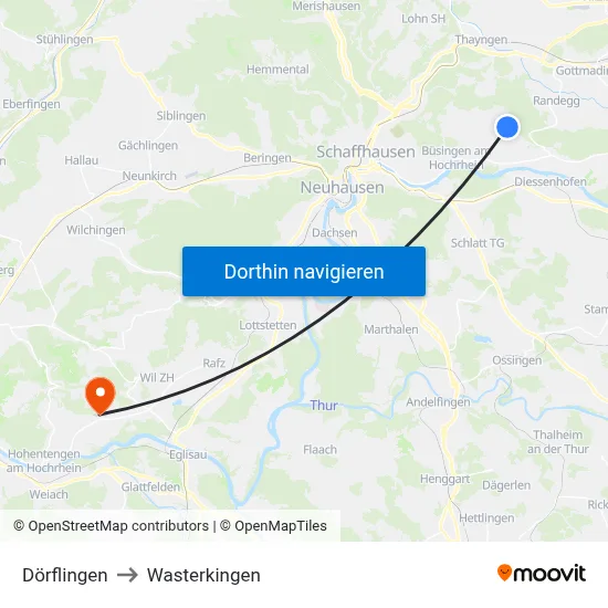 Dörflingen to Wasterkingen map