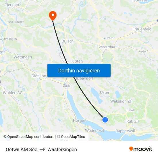 Oetwil AM See to Wasterkingen map