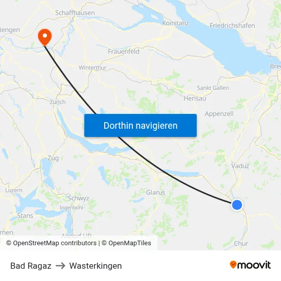 Bad Ragaz to Wasterkingen map