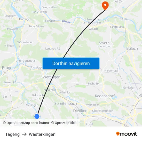Tägerig to Wasterkingen map