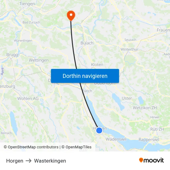 Horgen to Wasterkingen map