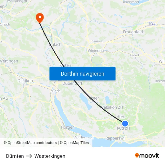 Dürnten to Wasterkingen map