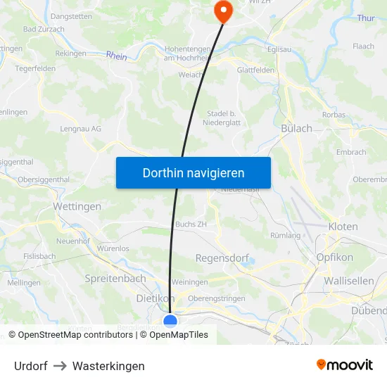 Urdorf to Wasterkingen map