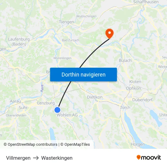 Villmergen to Wasterkingen map