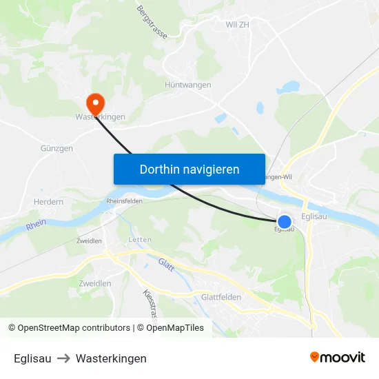 Eglisau to Wasterkingen map