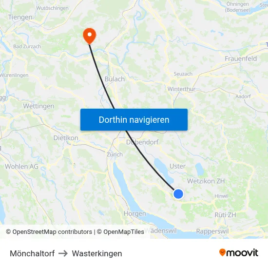 Mönchaltorf to Wasterkingen map