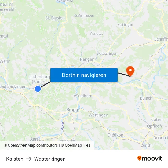 Kaisten to Wasterkingen map