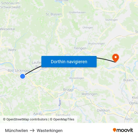 Münchwilen to Wasterkingen map