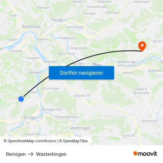 Remigen to Wasterkingen map