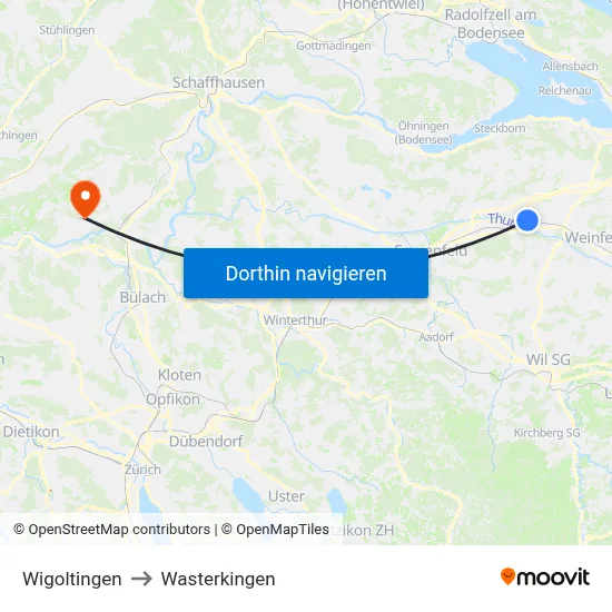 Wigoltingen to Wasterkingen map