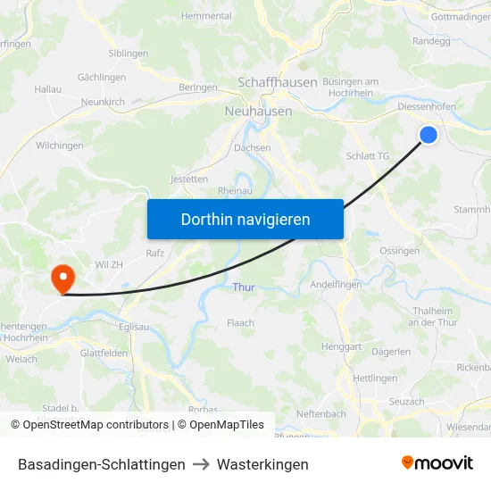 Basadingen-Schlattingen to Wasterkingen map