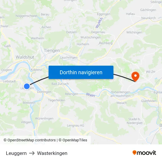 Leuggern to Wasterkingen map