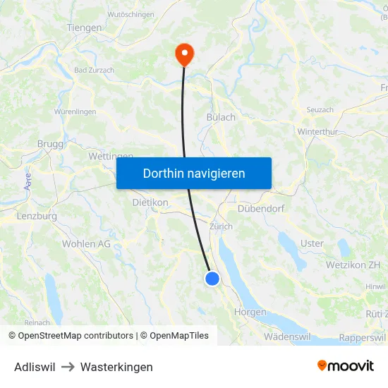 Adliswil to Wasterkingen map