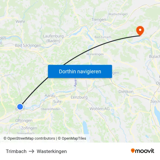 Trimbach to Wasterkingen map