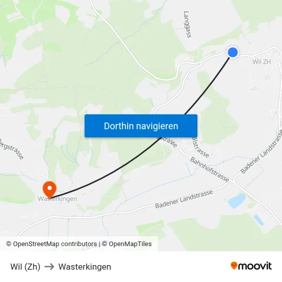Wil (Zh) to Wasterkingen map
