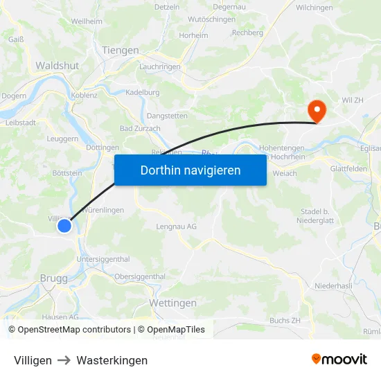 Villigen to Wasterkingen map